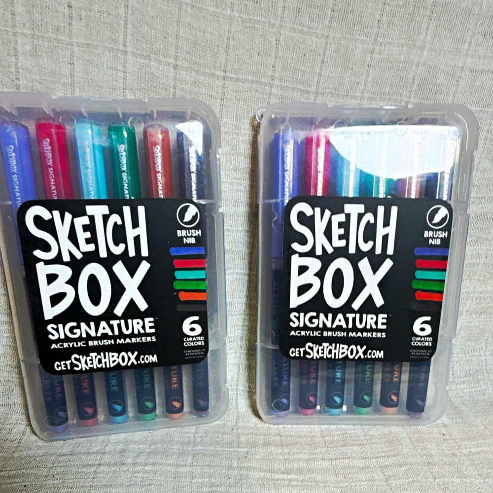 2 Sketch Box Signature Acrylic Brush Markers Set, 12 Curated Multicolor, NEW
